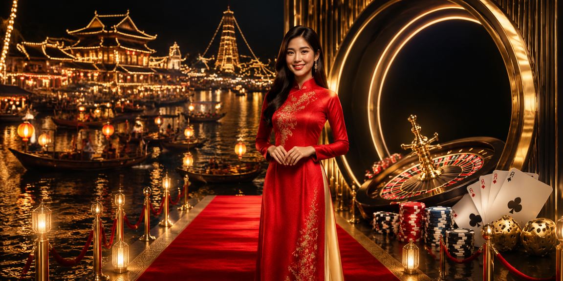 Người dùng VIP tại Nha Trang mặc áo dài thưởng thức ưu đãi casino trực tuyến 9300